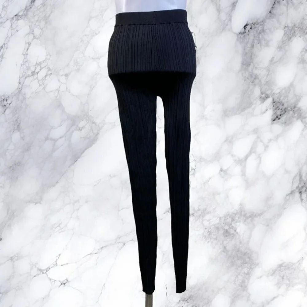 Michael Costello xREVOLVE Knit Ribbed Leggings - Black